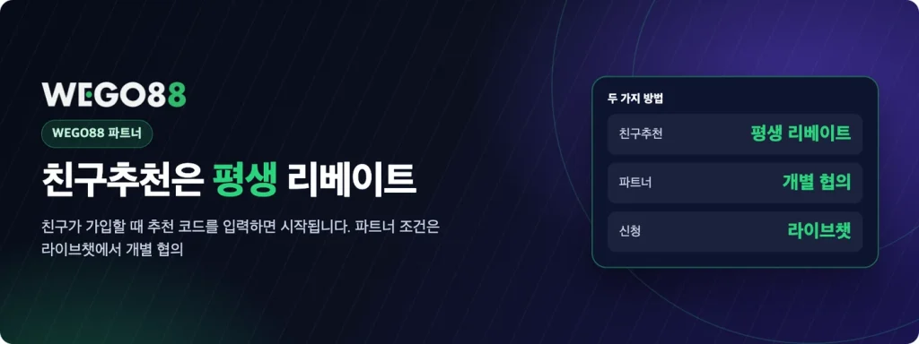 친구추천 평생 리베이트와 WEGO88 파트너