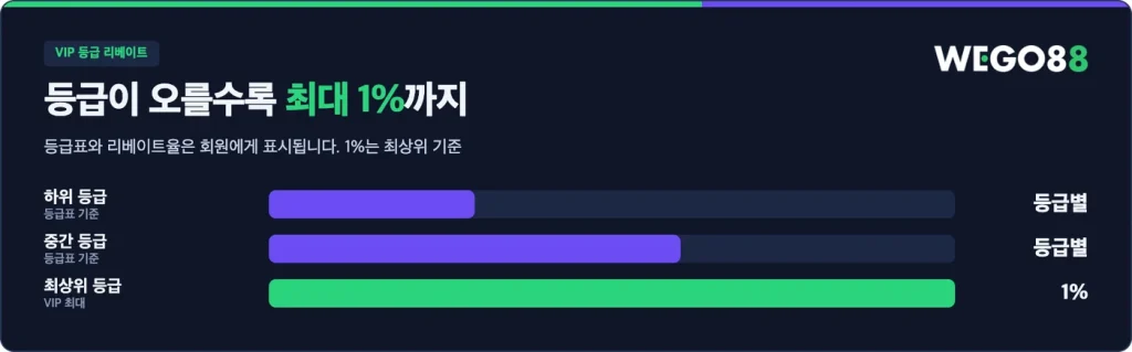 VIP 등급 리베이트: 등급이 오를수록 비율 상승, 최대 1%